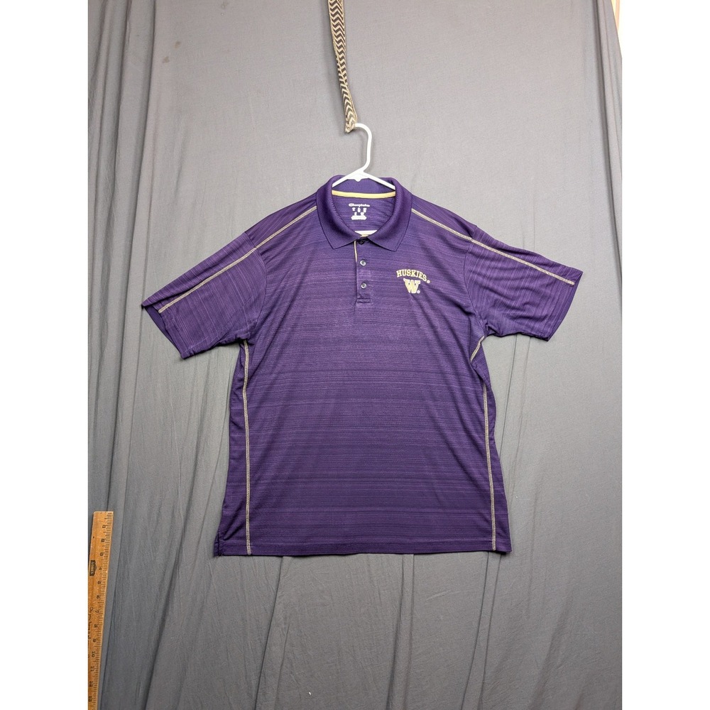 Mens Champion Polo‎ Shirt  Size XL Purple Gold Stripe Huskies
